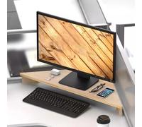 Supporto triangolare extra lungo per monitor del computer, mensola angolare in legno nizer a un livello da scrivania, resistente, capacità di carico 40 kg, finitura naturale