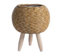 Supporto triangolare per fiori in rattan per uso interno, progettato per contenere vasi da fiori e piante sulla scrivania con uno stile naturale e salvaspazio (marrone)