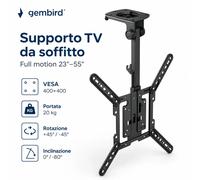Supporto TV a Soffitto Universale 23-55 Pollici, Staffa TV da Soffitto a Movimento Completo, Supporto Regolabile in Altezza 520-614 mm, VESA Max 400x400, Portata 20 kg, Rotazione ±45°, Inclinazione