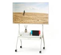 Supporto TV da Pavimento, Altezza Regolabile, Cassetto a Scomparsa | Porta TV da Terra, Acciaio al Carbonio, Portata Fino a 60 kg, Ripiano Posteriore(White,67x50x121cm/26x20x48in)