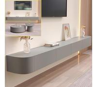 Supporto TV galleggiante con vano portaoggetti multiplo, montaggio a parete, console multimediale per TV per soggiorno e camera da letto, grigio, 140 x 20 x 24 cm