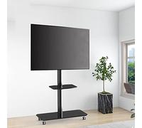 Supporto TV, mobile con ruote for da 32 a 65 pollici, base in vetro temperato, supporto pavimento portatile regolabile in altezza