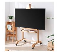 Supporto TV mobile resistente su ruote, robusto carrello portatile con ripiano portaoggetti regolabile in legno da pavimento per TV cavalletto per casa e ufficio