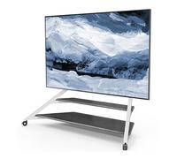 Supporto TV regolabile in altezza su ruote, design ad angolo salvaspazio per TV da 75-100 pollici, carrello girevole per TV mobile per camera da letto e soggiorno (bianco)