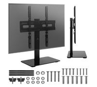 Maclean MC-132 - Supporto TV universale da 32 a 55 pollici, supporto TV regolabile con braccio fino a 35 kg, girevole a 20°, base stabile in vetro temperato, VESA 75 - 400 mm, senza fissaggio a parete