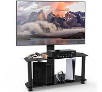 Supporto universale girevole per TV ad angolo con 2 ripiani in vetro temperato e supporto per intrattenimento regolabile in altezza per TV a schermo piatto o curvo da 32-55 pollici