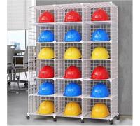 Supporto universale per casco di sicurezza con 18 griglie di grande capacità per elmetti rigidi con ruote Organizzatore per casco antincendio per stoccaggio alla rinfusa Design bianco durevole