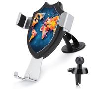 Supporto universale per telefono 3 in 1 per auto, con ventosa regolabile, mappa del mondo astratta, supporto per telefono cellulare con clip in metallo per bocchetta di ventilazione, parabrezza