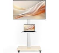 Supporto universale per TV da pavimento, portatile, con ruote, girevole a 80 gradi, regolabile in altezza per TV LCD LED OLED da 27 a 65 pollici, supporta fino a 40 kg