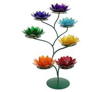 Supporto Verde Con 7 Portalumino Loto Illuminazione Bordo Argento Espositore