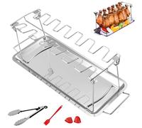 Supporto Verticale in Acciaio Inox per arrosto e vaschetta antigoccia, per Cosce di Pollo, con Vassoio antigoccia per griglia o Forno,Griglie per arrostire per Barbecue