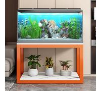 Supporto Verticale per Acquario Supporto per Acquario Mobiletto per Acquario Pannello Con Texture In Marmo Design Stoccaggio Multistrato Adatto per Soggiorni e Uffi Orange + White 80x40cm/31.5x15.7in