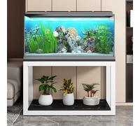 Supporto Verticale per Acquario Supporto per Acquario Mobiletto per Acquario Pannello Con Texture In Marmo Design Stoccaggio Multistrato Adatto per Soggiorni e Uffic White + Black 80x40cm/31.5x15.7in