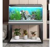 Supporto Verticale per Acquario Supporto per Acquario Mobiletto per Acquario Pannello Con Texture In Marmo Design Stoccaggio Multistrato Adatto per Soggiorni e Uffic Black + White 80x40cm/31.5x15.7in