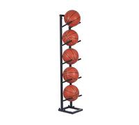 Supporto verticale per palloni da basket a doppia fila per garage e scuola a casa, scaffale per basket multistrato dal design elegante nero ideale per uso interno ed esterno