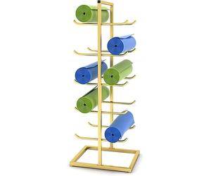 Supporto Verticale per Tappetino da Yoga, Organizer per Tappetini da Yoga A 5 Livelli con Rullo in Schiuma Bifacciale, Espositore per Tappetino da Yoga in Metallo per Palestra, Gold, Hold 10 Mats