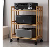 Supporto video mobile con ruote, rack per stampante a 2/3/4 livelli per registrazione di videogiochi in soggiorno, elegante finitura in legno (50 x 14 x 88 cm)
