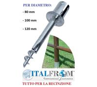 SUPPORTO ZINCATO A VITE PER PALO TONDO IN LEGNO NEL TERRENO PER RECINZIONE RETE