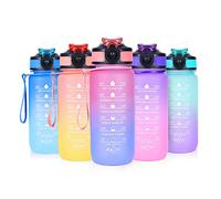 SUPPRUI Borraccia con cannuccia, 600 ml, per bambini, con indicazione del tempo, bottiglie motivazionali a tenuta stagna e senza BPA (rosa)