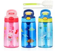 SUPPRUI Borraccia per bambini con cannuccia, per la scuola, 480 ml, senza BPA, a tenuta stagna, per ragazzi e ragazze (dinosauro blu)