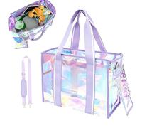 SUPPUIMNT Borsa da spiaggia trasparente iridescente, da donna, impermeabile, in PVC, con chiusura lampo e borsa per cellulare, pieghevole, borsa per la spiaggia, viaggi, fitness, campeggio