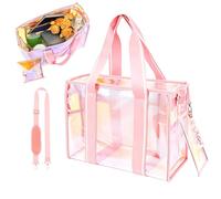 SUPPUIMNT Borsa da spiaggia trasparente iridescente, da donna, impermeabile, in PVC, con chiusura lampo e borsa per cellulare, pieghevole, borsa per la spiaggia, viaggi, fitness, campeggio