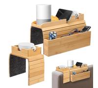 SUPPUIMNT Set di vassoi per Divano in bambù, Pieghevole, Antiscivolo, per Divano, braccioli, e Piccolo, per Bevande, Snack, Telecomando, Tazza per Telefono Cellulare, Regalo