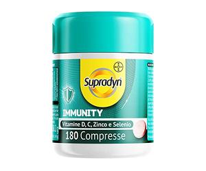 Supradyn Difese Immunity, Vitamine C D, Zinco, Sistema Immunitario, 180 cpr | Vitamina C 200 mg, Selenio, Estratto Sambuco e Zenzero, Difese Immunitarie Adulti, Vegano, 1 al Giorno, Scorta 6 Mesi