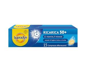 Supradyn Ricarica 50+ Integratore Multivitaminico Completo Vitamina B12, C, D, e Minerali, Zinco per Stanchezza Fisica e Concentrazione dai 50 Anni Uomo e Donna, 15 Compresse Effervescenti