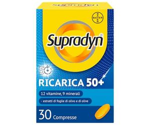 Supradyn Ricarica 50+, Multivitaminico, Integratore Stanchezza, 30 cpr | 12 Vitamine e 9 Minerali, Uomo Donna dai 50 anni, Antiossidante Naturale, Senza Glutine, Senza Lattosio, Scorta 1 Mese