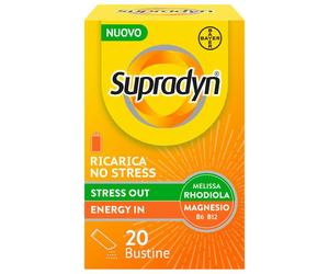 Supradyn Ricarica No Stress Integratore Multivitaminico con Magnesio ed Estratti Vegetali di Rhodiola e Melissa per combattere la Stanchezza Fisica e Mentale, Gusto Limone, 20 Bustine