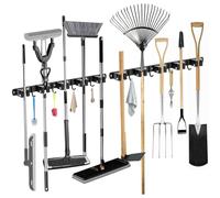 SUPRBIRD 2 Pezzi Porta Scope Parete, 5 Supporti e 4 Ganci Nero Portascope, Portascope da Muro Autoadesivo, Appendibile Portaspazzole Acciaio Inox, per Cucina, Bagno, Garage, Giardino, Balcone