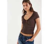 Supre Luxe - Abigail - Top a maniche corte con scollo a V marrone cotto 2XS