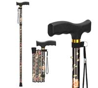 supregear Bastone Pieghevole - Bastone Altezza Regolabile per Anziani, Leggero e Compatto, Ausilio alla Mobilità Richiudibile per Equilibrio Passeggio, adatto a Uomini e Donne, Floreale Nero