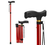 supregear Bastone Pieghevole - Bastone Altezza Regolabile per Anziani, Leggero e Compatto, Ausilio alla Mobilità Richiudibile per Equilibrio Passeggio, adatto a Uomini e Donne, Rosso