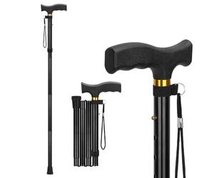 supregear Bastone Pieghevole - Bastone Altezza Regolabile per Anziani, Leggero e Compatto, Ausilio alla Mobilità Richiudibile per Equilibrio Passeggio, adatto a Uomini e Donne, Nero
