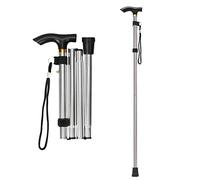 supregear Bastone Pieghevole, Regolabile per Anziani e Adulti, Ausilio per la Mobilità Uomo Donna, Portatile da Viaggio con Cinturino da Polso e Manico a T, Argento