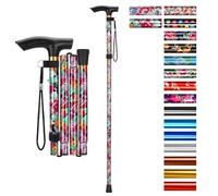 supregear Bastone Pieghevole, Regolabile per Anziani e Adulti, Ausilio per la Mobilità Uomo Donna, Portatile da Viaggio con Cinturino da Polso e Manico a T(Scuro Rosa Floreale)