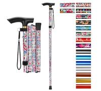 supregear Bastone Pieghevole, Regolabile per Anziani e Adulti, Ausilio per la Mobilità Uomo Donna, Portatile da Viaggio con Cinturino da Polso e Manico a T(Bianco Floreale)