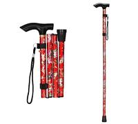 supregear Bastone Pieghevole, Regolabile per Anziani e Adulti, Ausilio per la Mobilità Uomo Donna, Portatile da Viaggio con Cinturino da Polso e Manico a T, Rosso Floreale