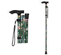 supregear Bastone Pieghevole, Regolabile per Anziani e Adulti, Ausilio per la Mobilità Uomo Donna, Portatile da Viaggio con Cinturino da Polso e Manico a T, Verde Floreale