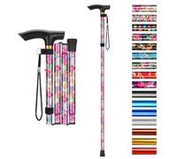 supregear Bastone Pieghevole, Regolabile per Anziani e Adulti, Ausilio per la Mobilità Uomo Donna, Portatile da Viaggio con Cinturino da Polso e Manico a T, Rosa Floreale