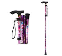 supregear Bastone Pieghevole, Regolabile per Anziani e Adulti, Ausilio per la Mobilità Uomo Donna, Portatile da Viaggio con Cinturino da Polso e Manico a T, Viola Floreale