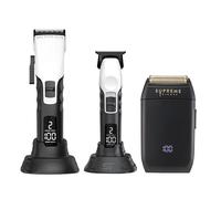 Supreme Trimmer Set da barbiere 3 in 1 | 2Spee Clipper, 2Spee Trimmer & Crunch Foil Shaver | Kit tagliacapelli professionale da uomo | Bianco