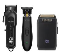 Supreme Trimmer Set da barbiere 3 in 1 | Pro Clipper, T-Shaper Trimmer & Crunch Foil Shaver | Kit tagliacapelli professionale da uomo | Nero