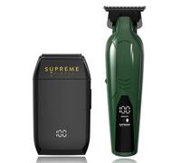 Supreme Trimmer Vader Lite Trimmer & Crunch Foil Shaver Kit 2 in 1 Verde | Rasoio professionale DLC T-Blade e IPX6 impermeabile a doppia lamina per barba, lineup, dissolvenza e finitura