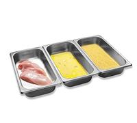 Supremery Set di impanatura in acciaio inox, 3 pezzi, 3 ciotole per impanare 32,5 x 17,5 x 6,5 cm, cotolette di carne e pesce, in metallo, rettangolari