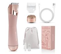 SUPRENT Rasoio per bikini da donna, indolore, impermeabile, bagnato e asciutto, 2 in 1, per peli pubici e peli del viso, rasoio elettrico senza fili con USB-C ricaricabile, rosa