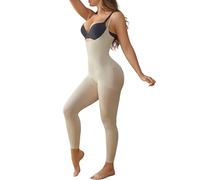 Suprenx Women Open Bust Full Bodysuit Tummy Control Shapewear Compression Full Body Shaper High Waisted Seamless Jumpsuit Beige