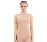 SUPRNOWA Body a Manica Lunga in Lycra Spandex a Collo Alto da Donna (L, Nudo)